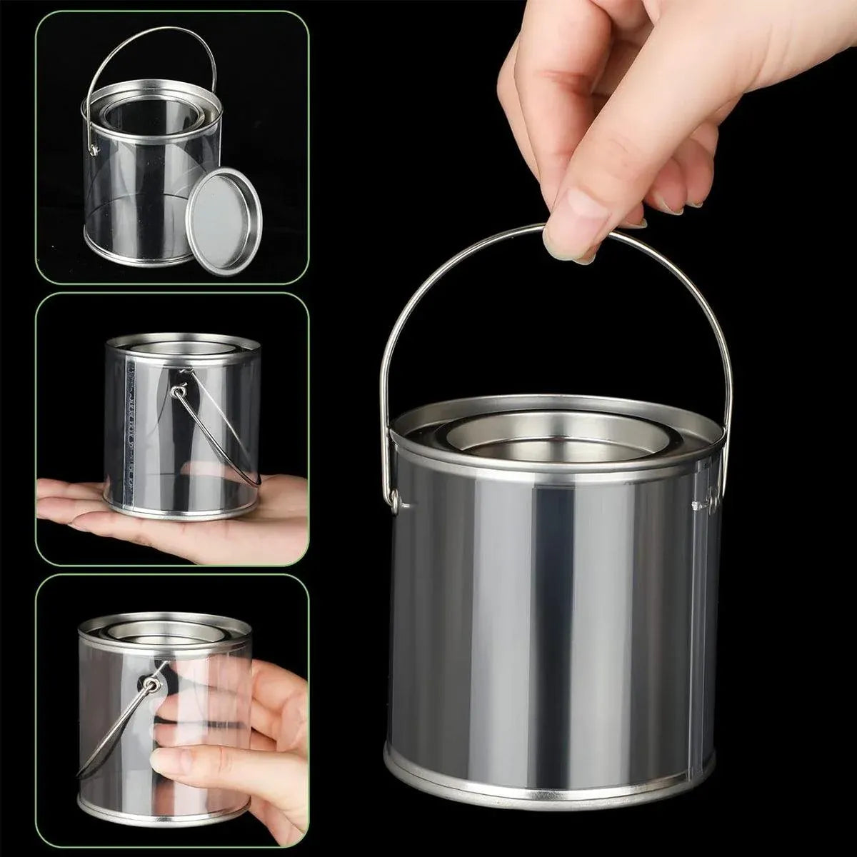 10pcs Cylinder Box with Iron Lid Round Bucket Candy Jar Storage Container - 7.5x7.5x7.8cm