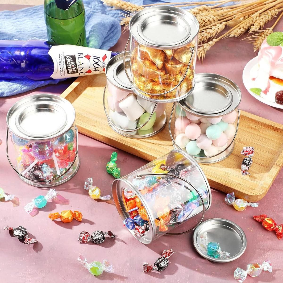 10pcs Cylinder Box with Iron Lid Round Bucket Candy Jar Storage Container - 7.5x7.5x7.8cm