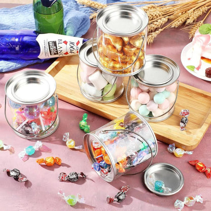 10pcs Cylinder Box with Iron Lid Round Bucket Candy Jar Storage Container - 7.5x7.5x7.8cm