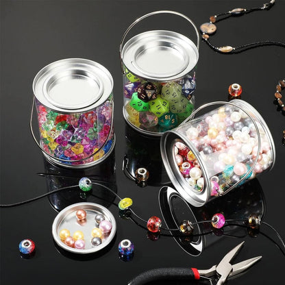 10pcs Cylinder Box with Iron Lid Round Bucket Candy Jar Storage Container - 7.5x7.5x7.8cm