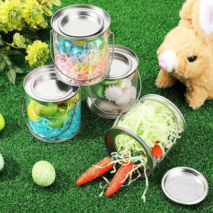 10pcs Cylinder Box with Iron Lid Round Bucket Candy Jar Storage Container - 7.5x7.5x7.8cm