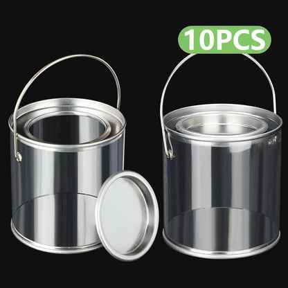 10pcs Cylinder Box with Iron Lid Round Bucket Candy Jar Storage Container - 7.5x7.5x7.8cm