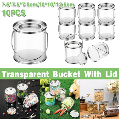 10pcs Cylinder Box with Iron Lid Round Bucket Candy Jar Storage Container - 7.5x7.5x7.8cm