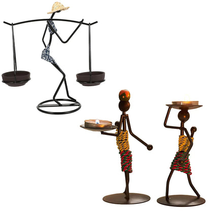 Candle Holder Stand Metal Candlestick Restaurant Table Centrepiece Display Decor - Serving Tray Set