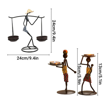 Candle Holder Stand Metal Candlestick Restaurant Table Centrepiece Display Decor - Serving Tray Set