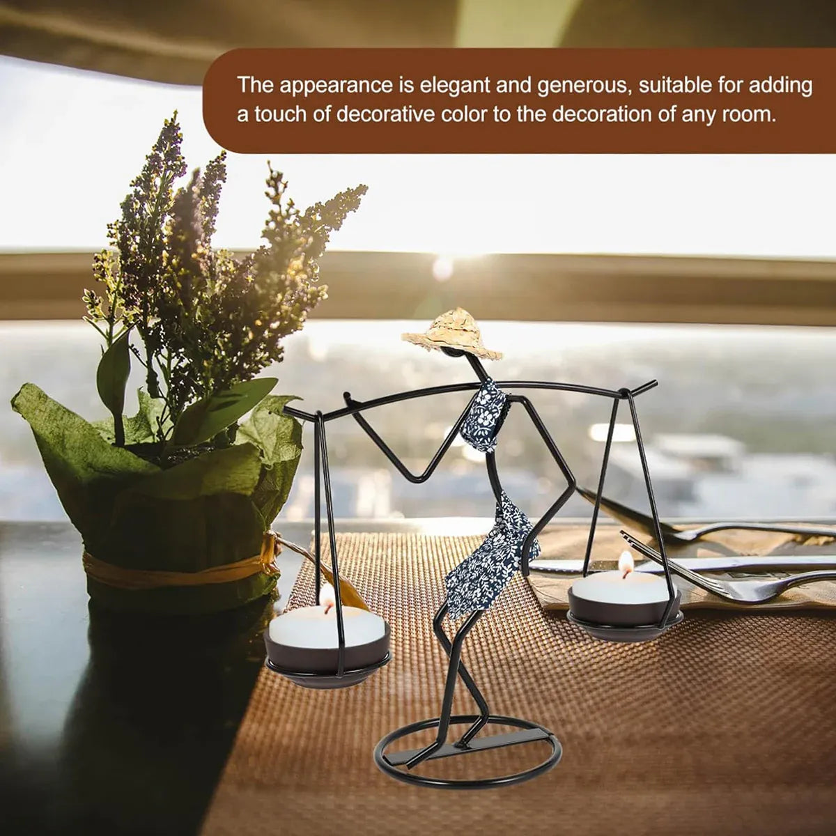Candle Holder Stand Metal Candlestick Restaurant Table Centrepiece Display Decor - Serving Tray Set