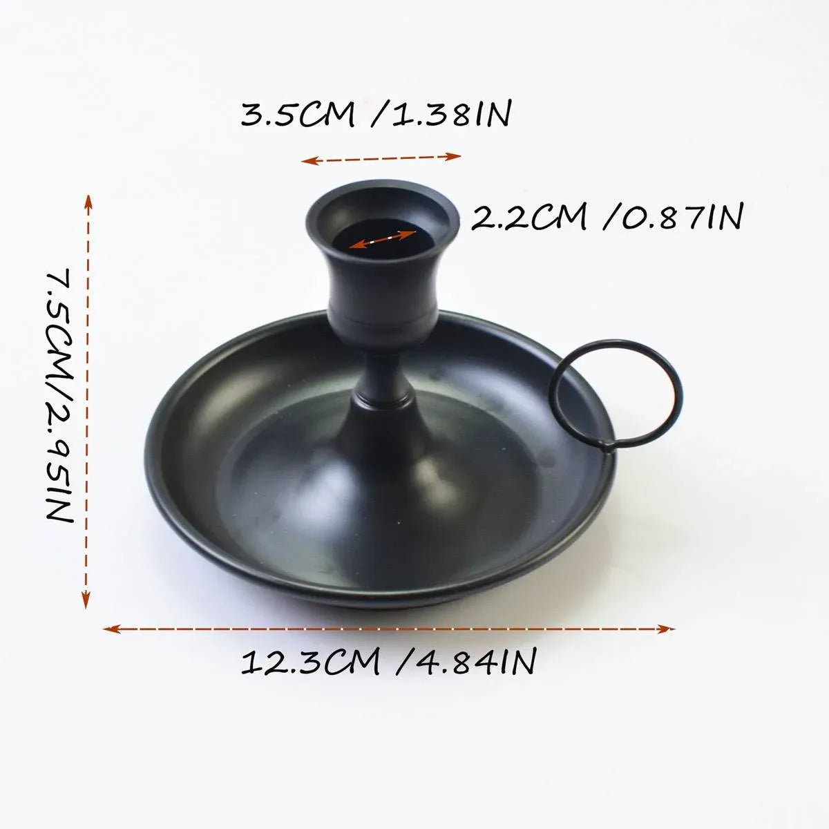 Nordic Iron Candle Holder Set 2pcs Matte Black Tray Ring Handle 12.3 x 7.5cm
