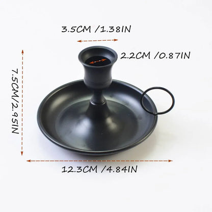 Nordic Iron Candle Holder Set 2pcs Matte Black Tray Ring Handle 12.3 x 7.5cm
