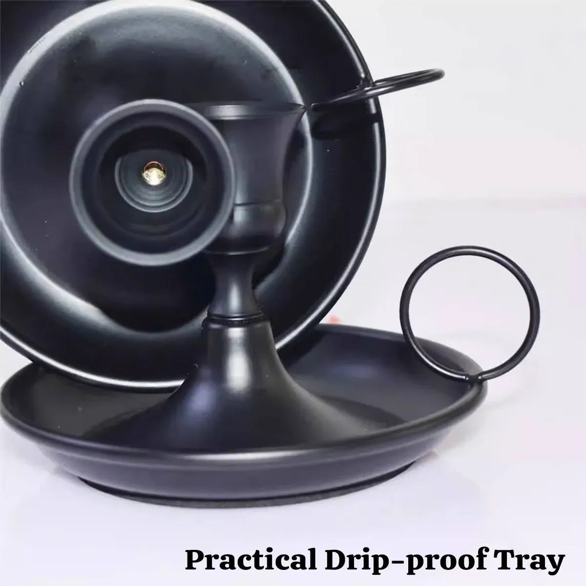 Nordic Iron Candle Holder Set 2pcs Matte Black Tray Ring Handle 12.3 x 7.5cm