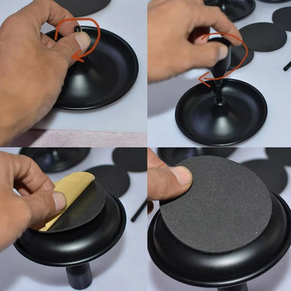 Nordic Iron Candle Holder Set 2pcs Matte Black Tray Ring Handle 12.3 x 7.5cm