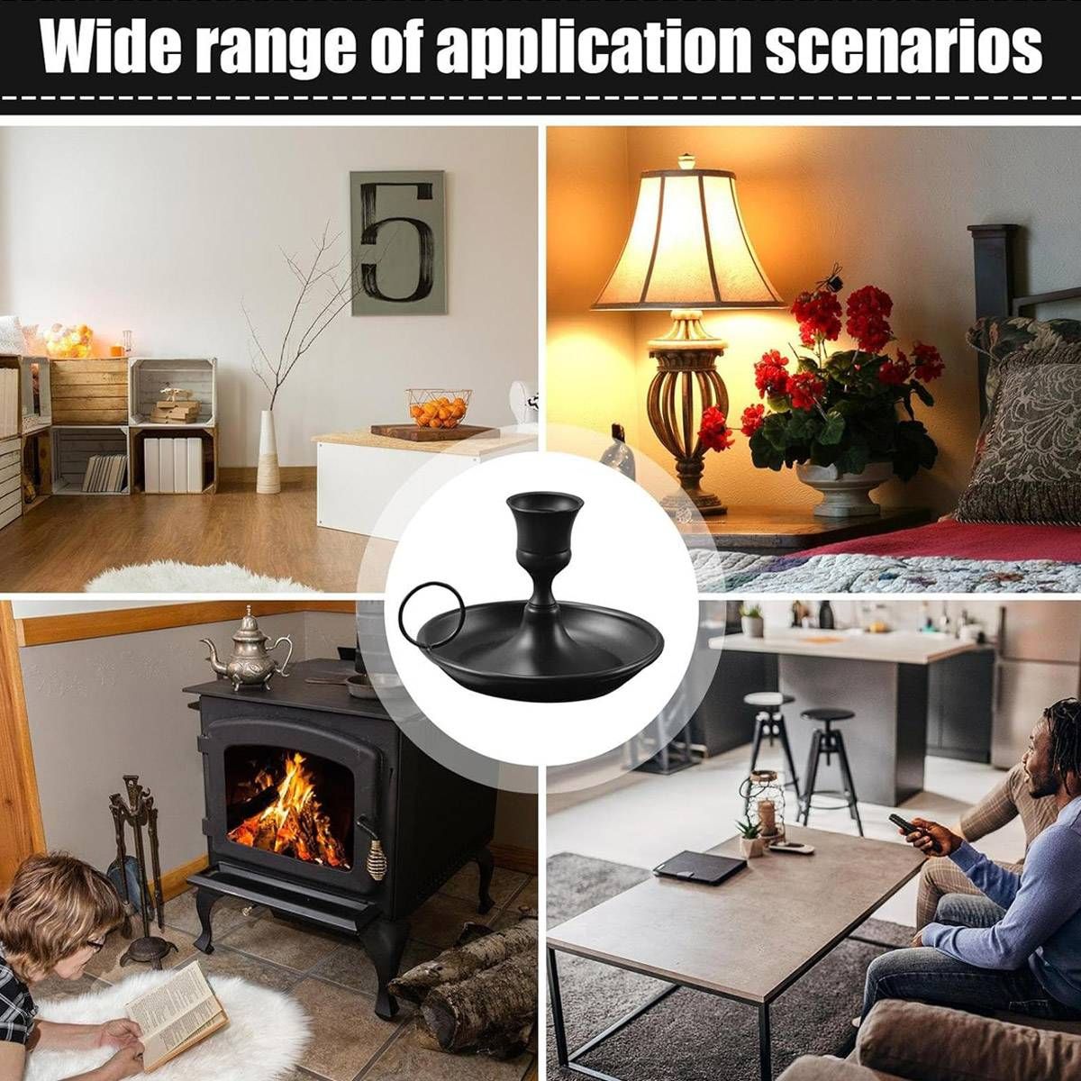 Nordic Iron Candle Holder Set 2pcs Matte Black Tray Ring Handle 12.3 x 7.5cm
