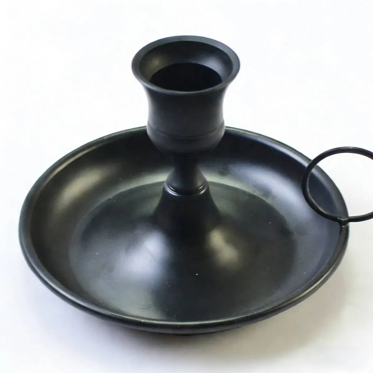 Nordic Iron Candle Holder Set 2pcs Matte Black Tray Ring Handle 12.3 x 7.5cm
