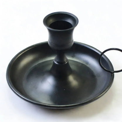 Nordic Iron Candle Holder Set 2pcs Matte Black Tray Ring Handle 12.3 x 7.5cm
