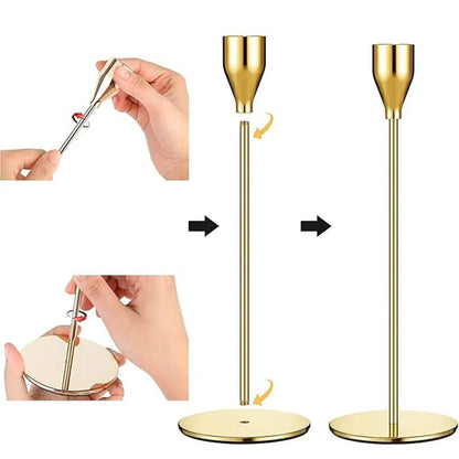 Set of 3 Decorative Candlestick Holder Candle Stand for Wedding / Dinner / Party - French Gold