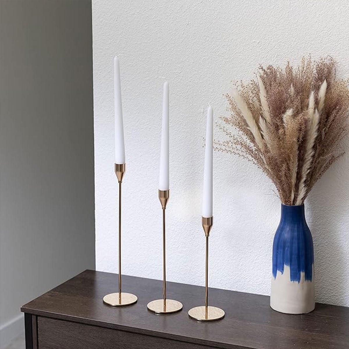 Set of 3 Decorative Candlestick Holder Candle Stand for Wedding / Dinner / Party - French Gold