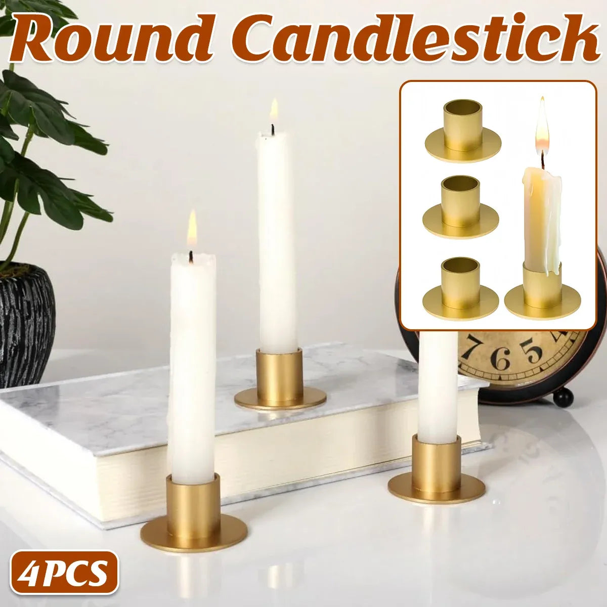 4pc Retro Metal Candle Holder Set Iron Rustproof Home Wedding Table