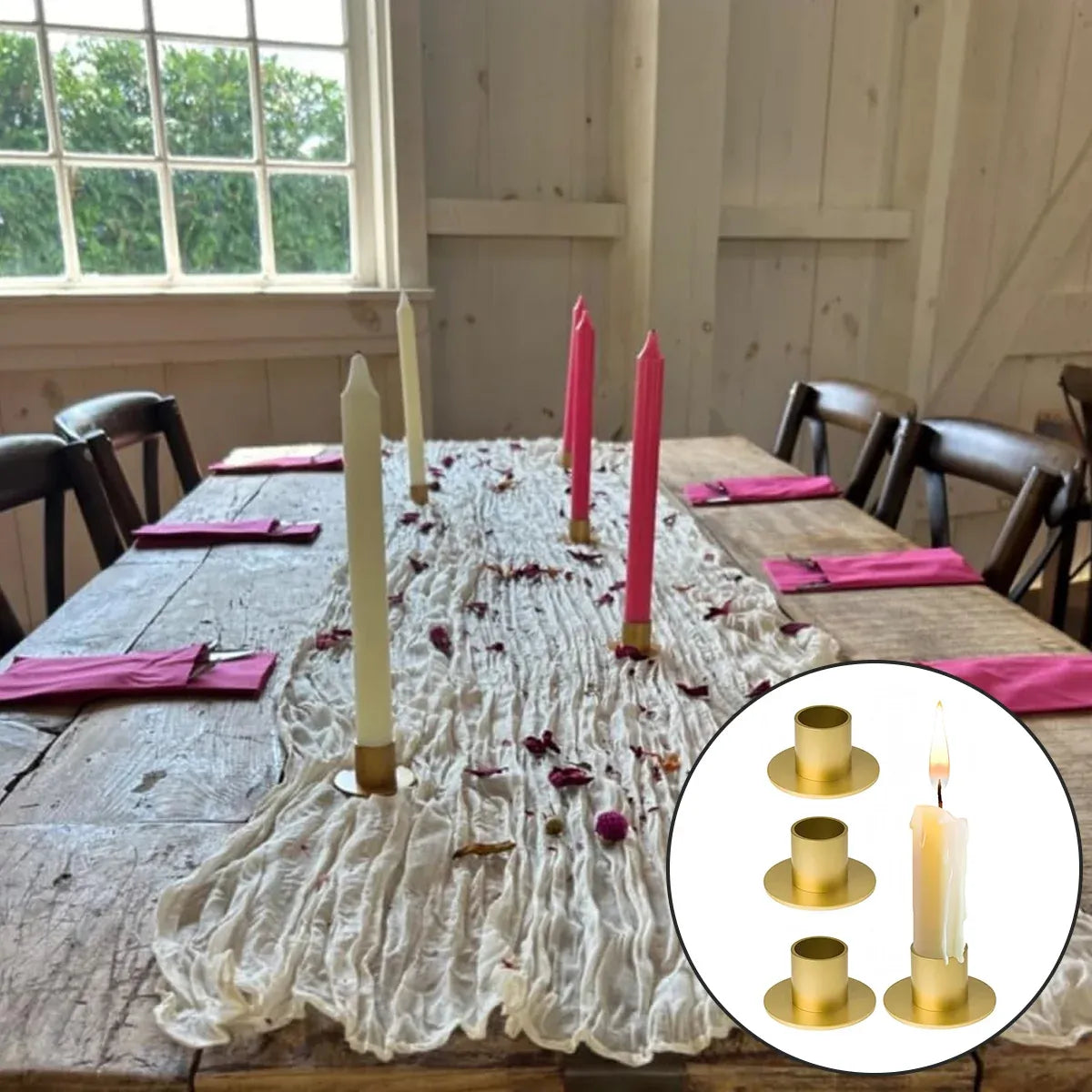 4pc Retro Metal Candle Holder Set Iron Rustproof Home Wedding Table