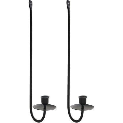 2PCS Black Metal Wall Mounted Iron Candlestick Holder L Shape Modern Home Decor
