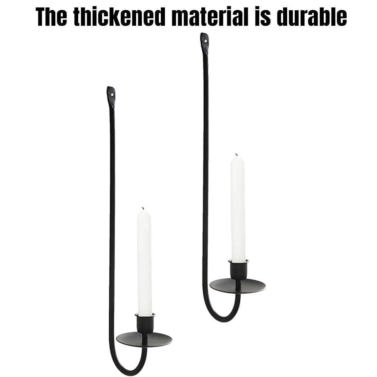 2PCS Black Metal Wall Mounted Iron Candlestick Holder L Shape Modern Home Decor