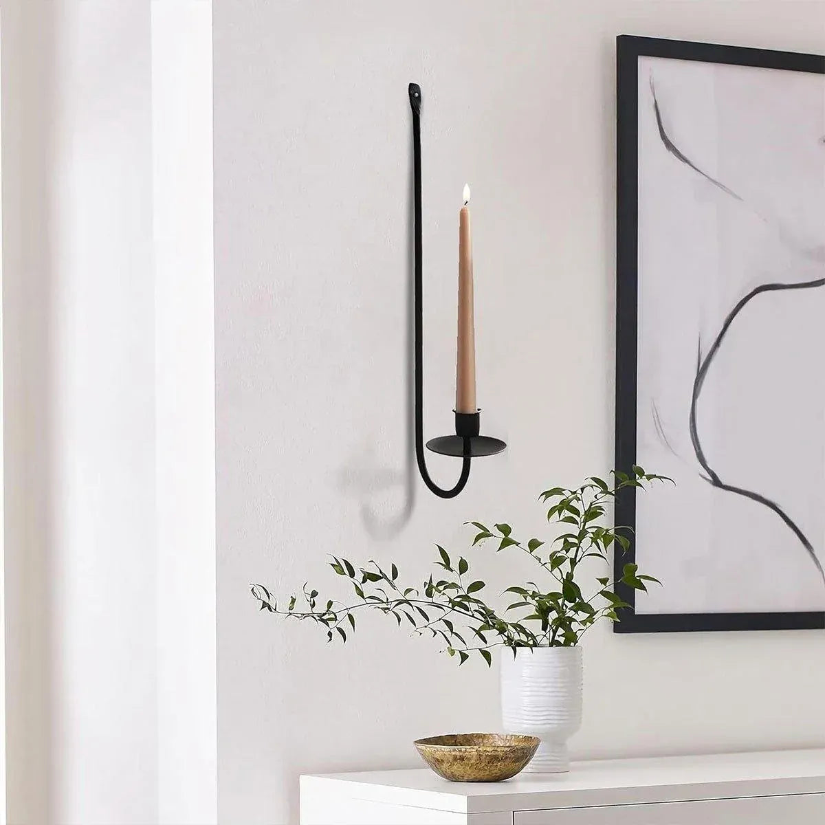 2PCS Black Metal Wall Mounted Iron Candlestick Holder L Shape Modern Home Decor