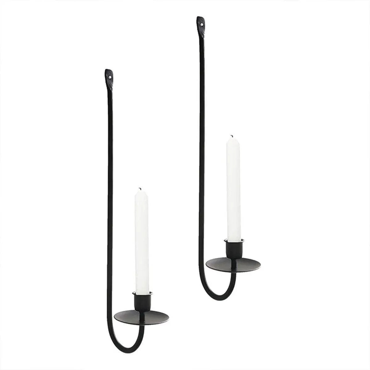 2PCS Black Metal Wall Mounted Iron Candlestick Holder L Shape Modern Home Decor