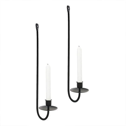 2PCS Black Metal Wall Mounted Iron Candlestick Holder L Shape Modern Home Decor
