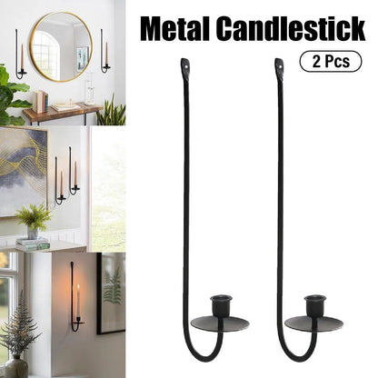 2PCS Black Metal Wall Mounted Iron Candlestick Holder L Shape Modern Home Decor
