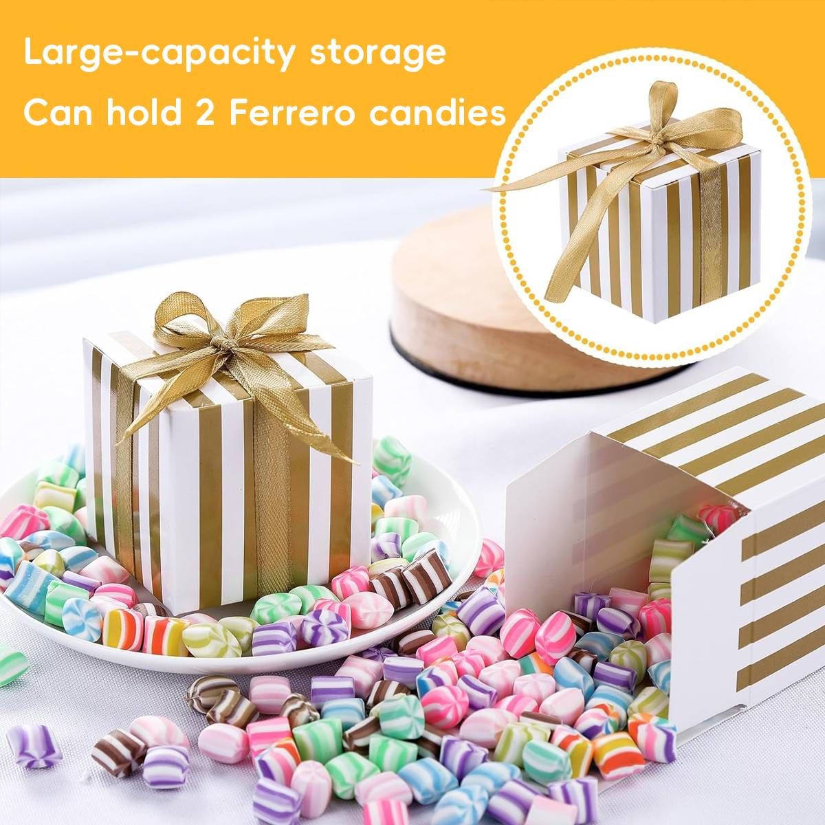 100Pcs Square Favour Boxes with Ribbon Wedding Birthday Party Decorative Gift Box - Black