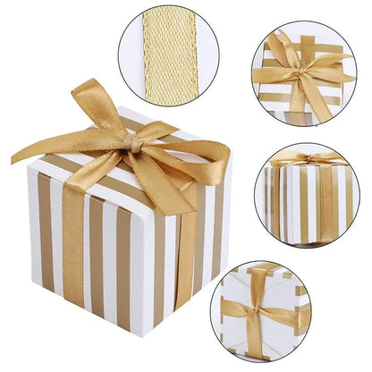 100Pcs Square Favour Boxes with Ribbon Wedding Birthday Party Decorative Gift Box - Black