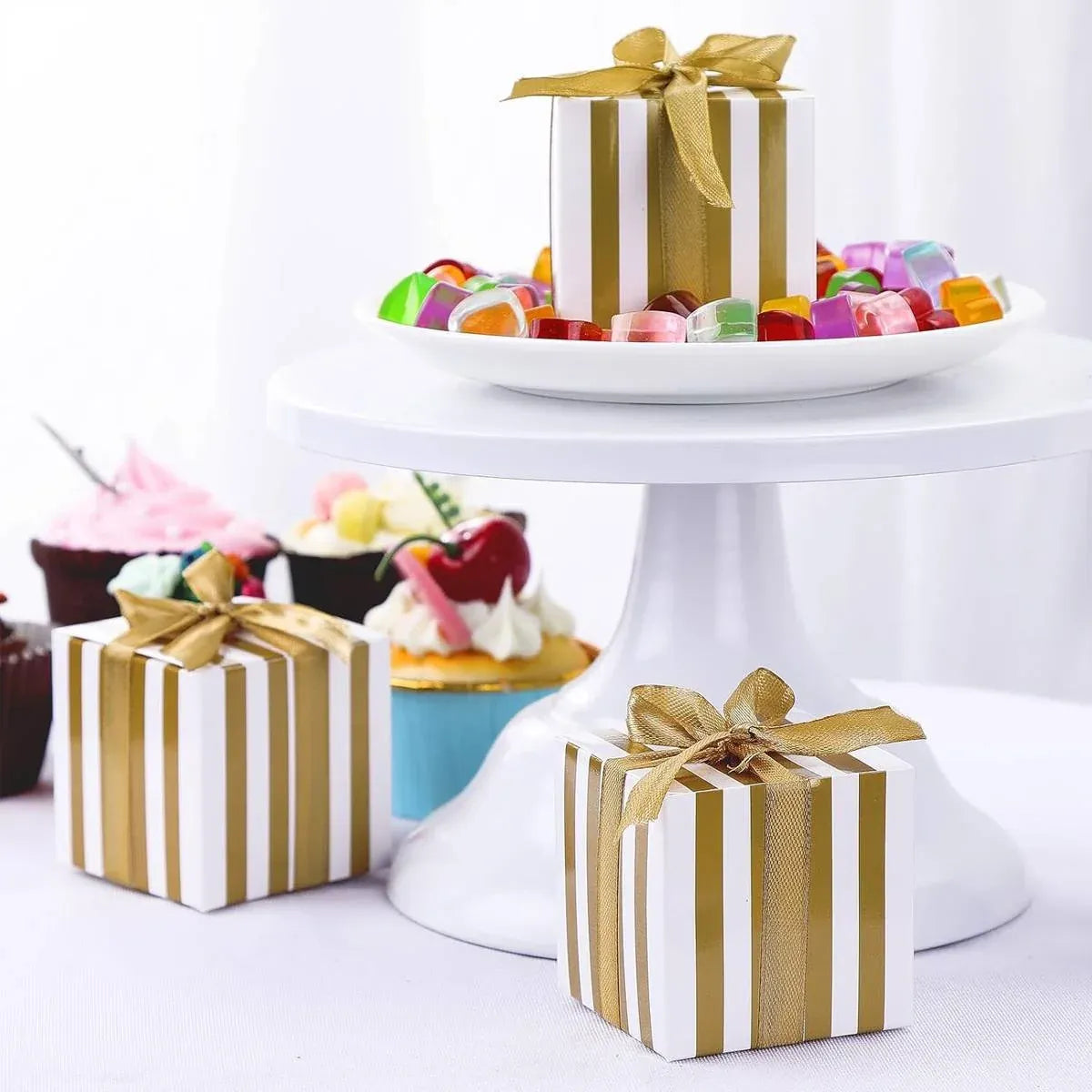 100Pcs Square Favour Boxes with Ribbon Wedding Birthday Party Decorative Gift Box - Black