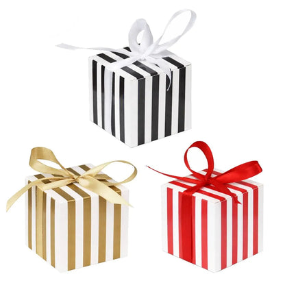 100Pcs Square Favour Boxes with Ribbon Wedding Birthday Party Decorative Gift Box - Gold