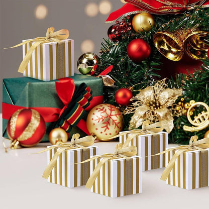 100Pcs Square Favour Boxes with Ribbon Wedding Birthday Party Decorative Gift Box - Gold