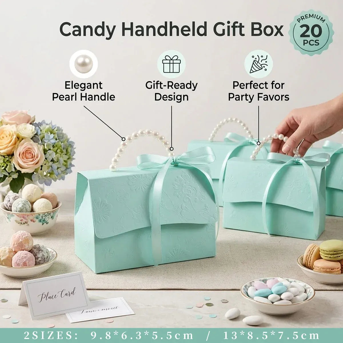 20pcs Pearl Handle Gift Box Set Wedding Favour Candy Box Party Packaging - L