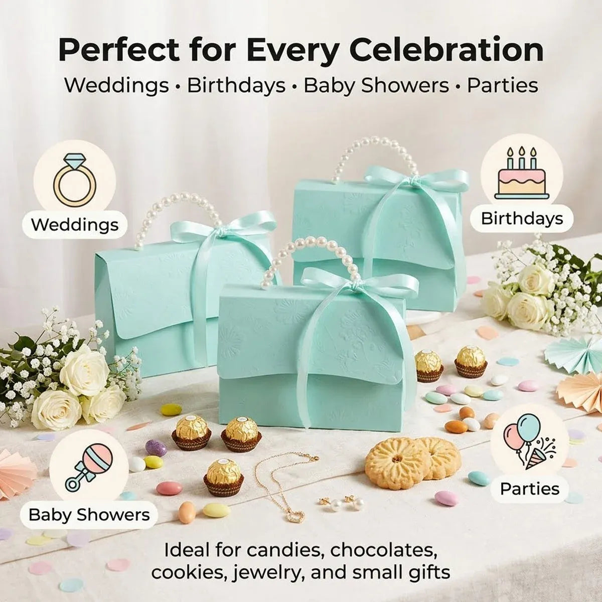 20pcs Pearl Handle Gift Box Set Wedding Favour Candy Box Party Packaging - L