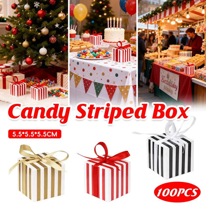 100Pcs Square Favour Boxes with Ribbon Wedding Birthday Party Decorative Gift Box - Red