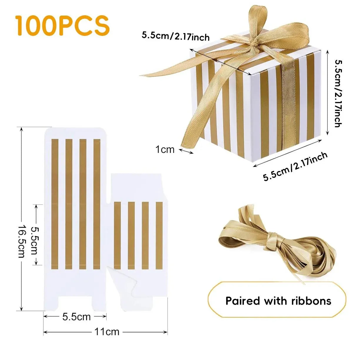 100Pcs Square Favour Boxes with Ribbon Wedding Birthday Party Decorative Gift Box - Red