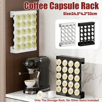 Wall Mounted Coffee Capsule Storage Rack SpaceSaving for Kitchen Cafe Countertop - Black