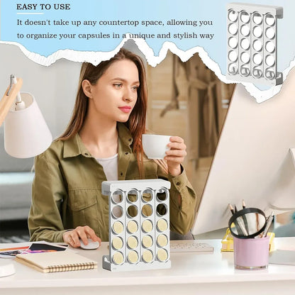 Wall Mounted Coffee Capsule Storage Rack SpaceSaving for Kitchen Cafe Countertop - Black