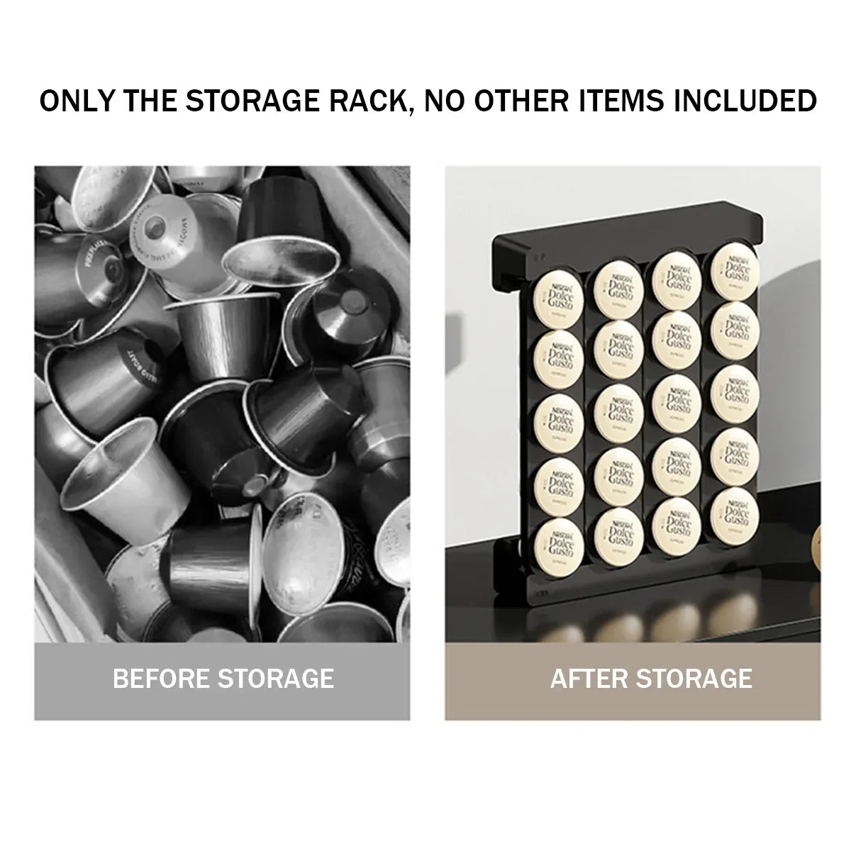 Wall Mounted Coffee Capsule Storage Rack SpaceSaving for Kitchen Cafe Countertop - Black