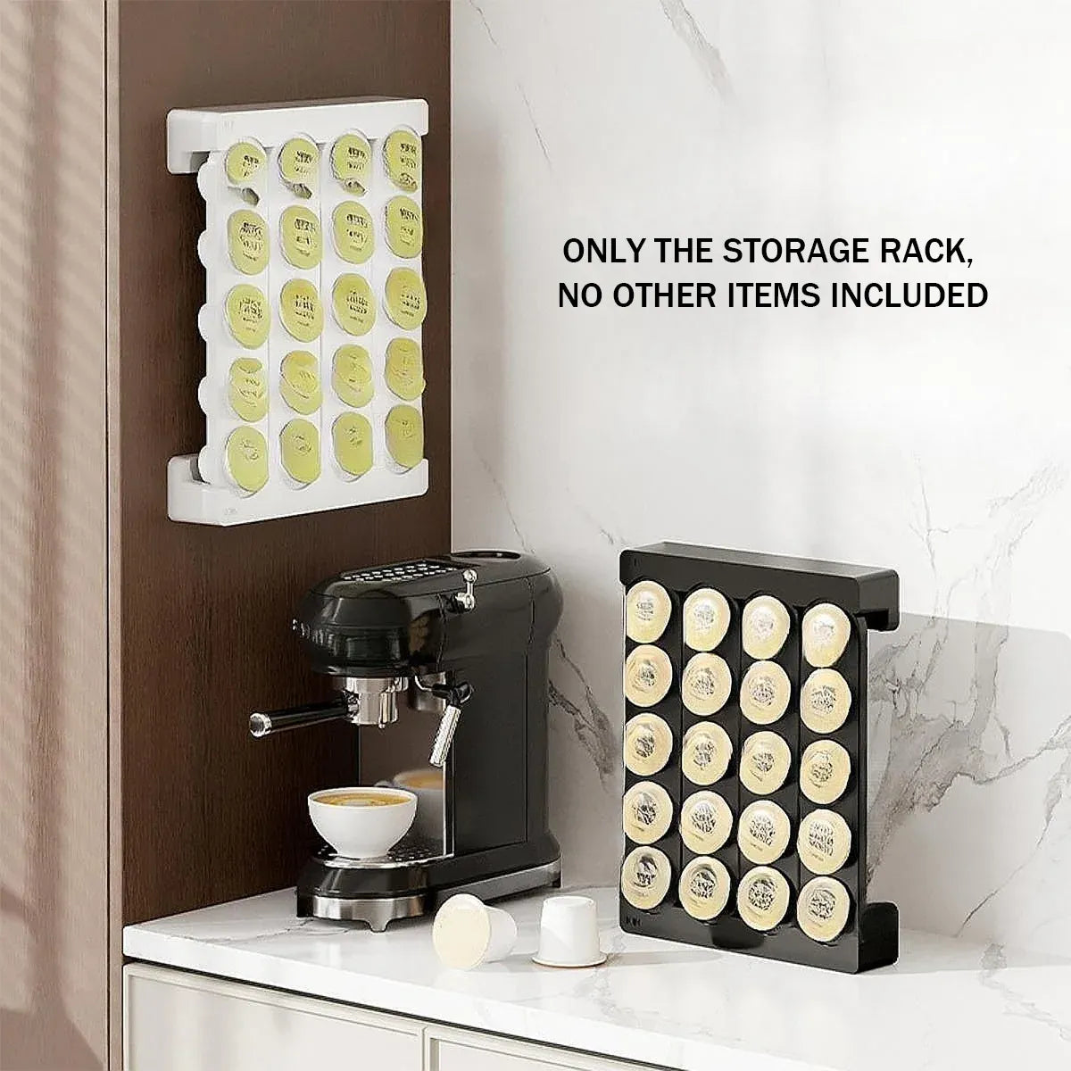 Wall Mounted Coffee Capsule Storage Rack SpaceSaving for Kitchen Cafe Countertop - Black