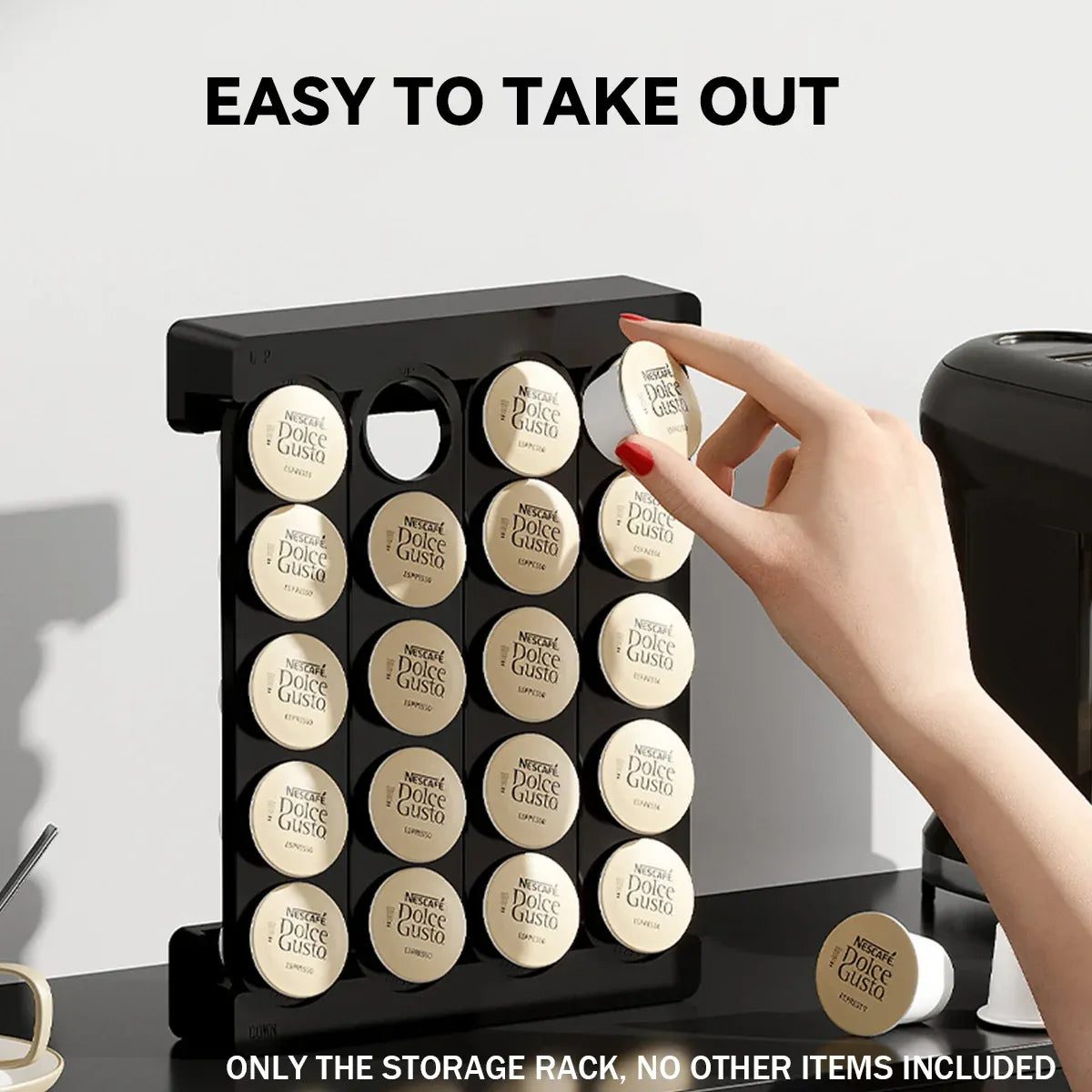 Wall Mounted Coffee Capsule Storage Rack SpaceSaving for Kitchen Cafe Countertop - Black