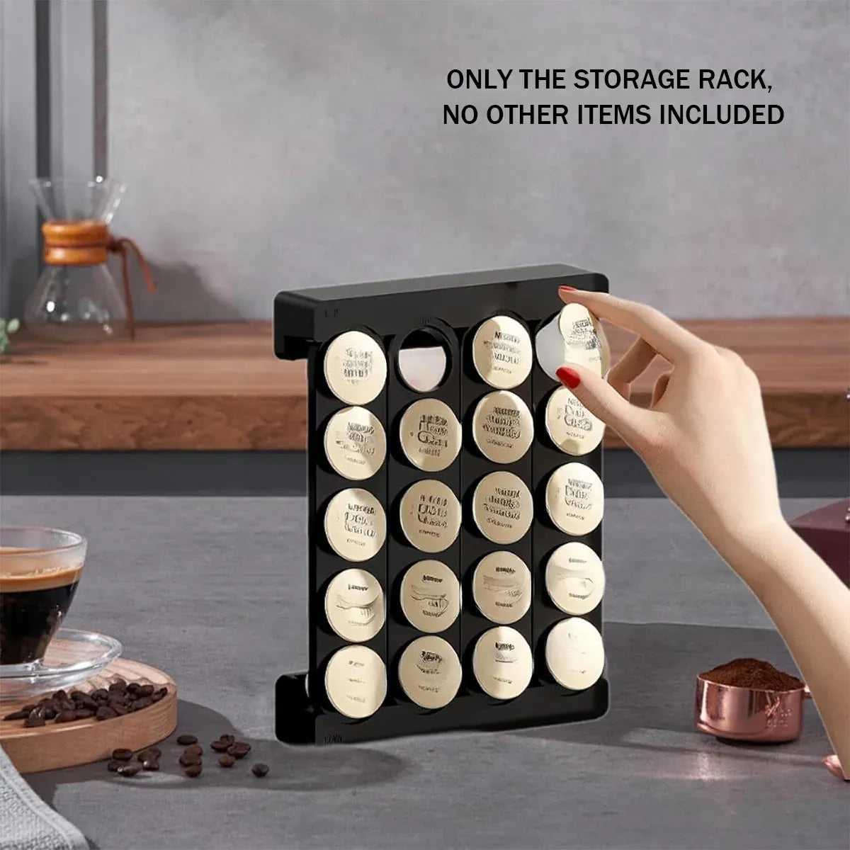 Wall Mounted Coffee Capsule Storage Rack SpaceSaving for Kitchen Cafe Countertop - Black