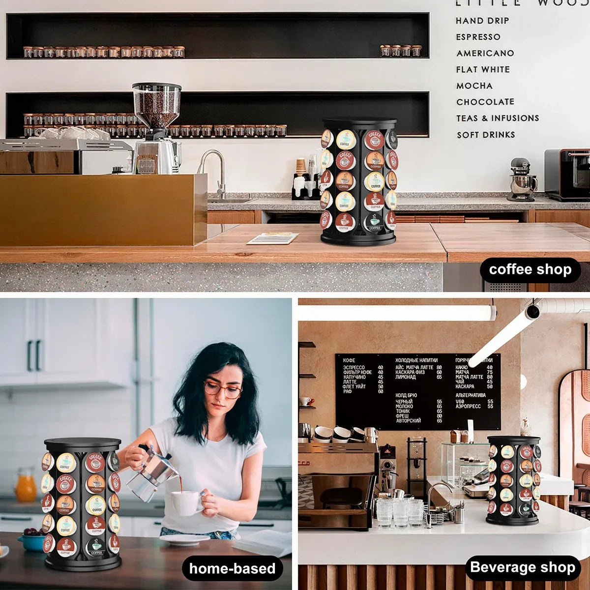 Coffee Pod Carousel Organiser 40 Capacity Rotating for Coffee Bar