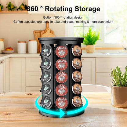Coffee Pod Carousel Organiser 40 Capacity Rotating for Coffee Bar