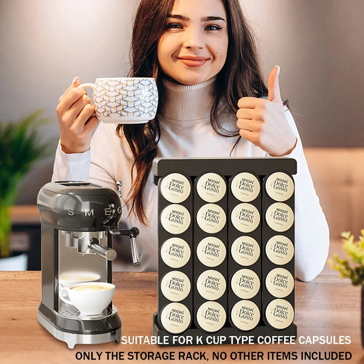 Wall Mounted Coffee Capsule Storage Rack SpaceSaving for Kitchen Cafe Countertop - White