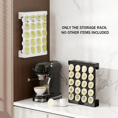 Wall Mounted Coffee Capsule Storage Rack SpaceSaving for Kitchen Cafe Countertop - White