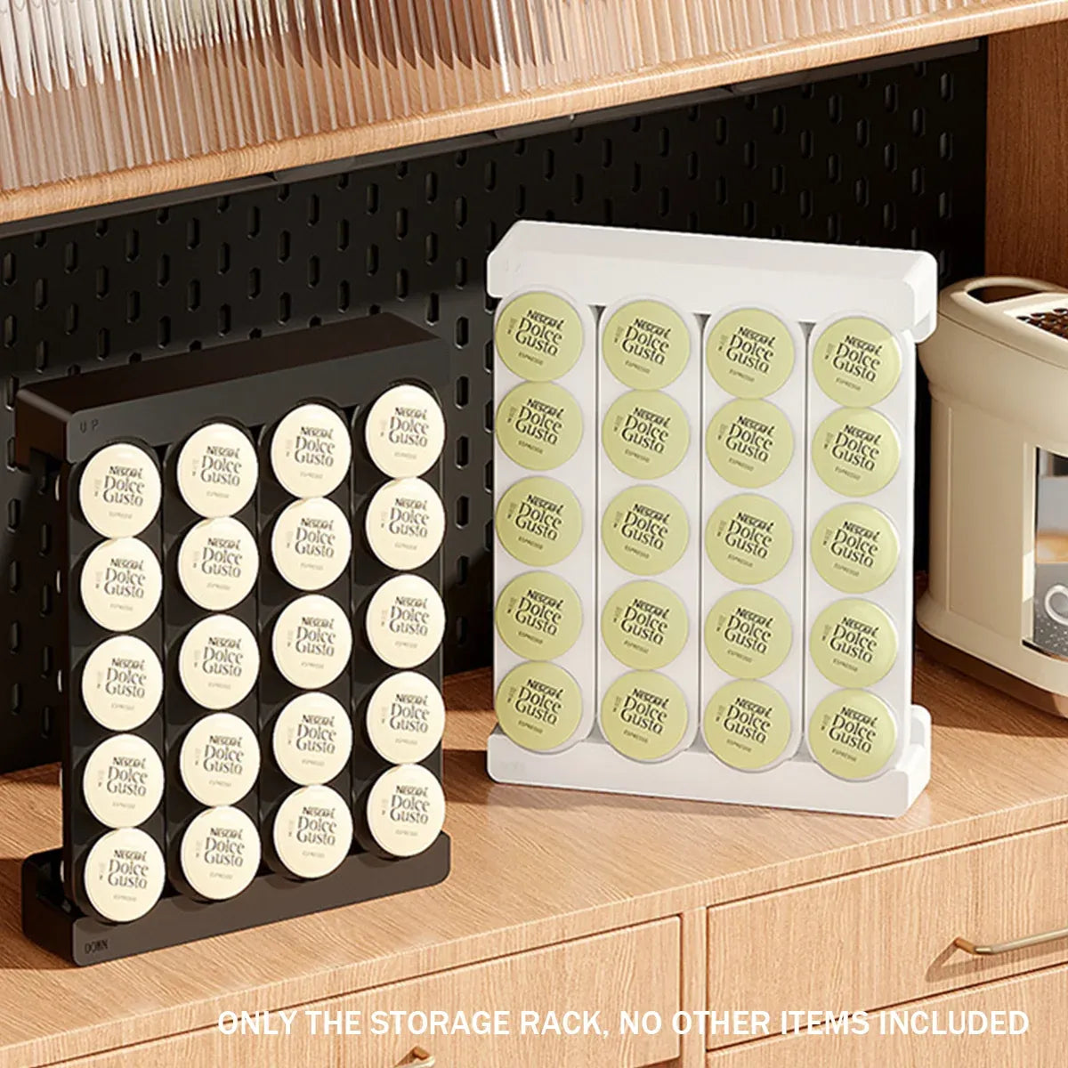 Wall Mounted Coffee Capsule Storage Rack SpaceSaving for Kitchen Cafe Countertop - White