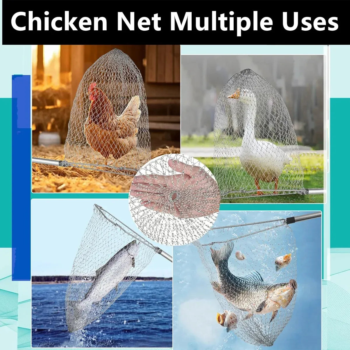 Poultry Catch Net Bag Hook Set Stainless Steel Thickened for Farm