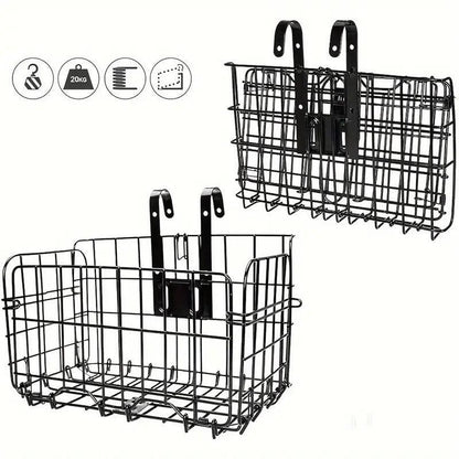 Foldable Bicycle Basket Front and Rear Hanging Storage Rack Bike Accessories - Black