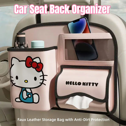 Vehicle Seat Back Organiser PU Storage Bag Foldable Trash Bin Multi Pocket Holder
